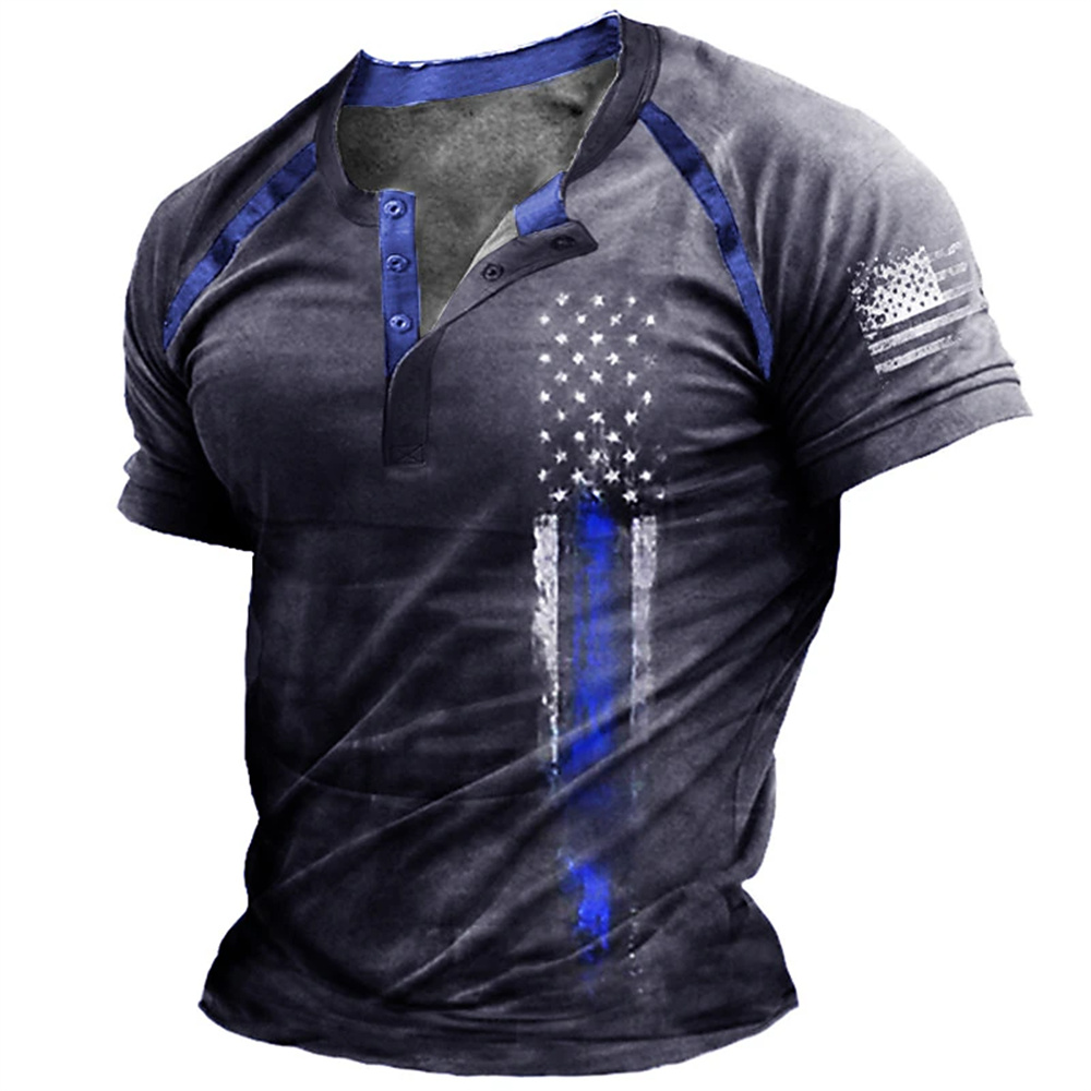 Kaos Henry Pria Motif Bendera  - Vintage Fashion Enthusiasts ulasan dan harga