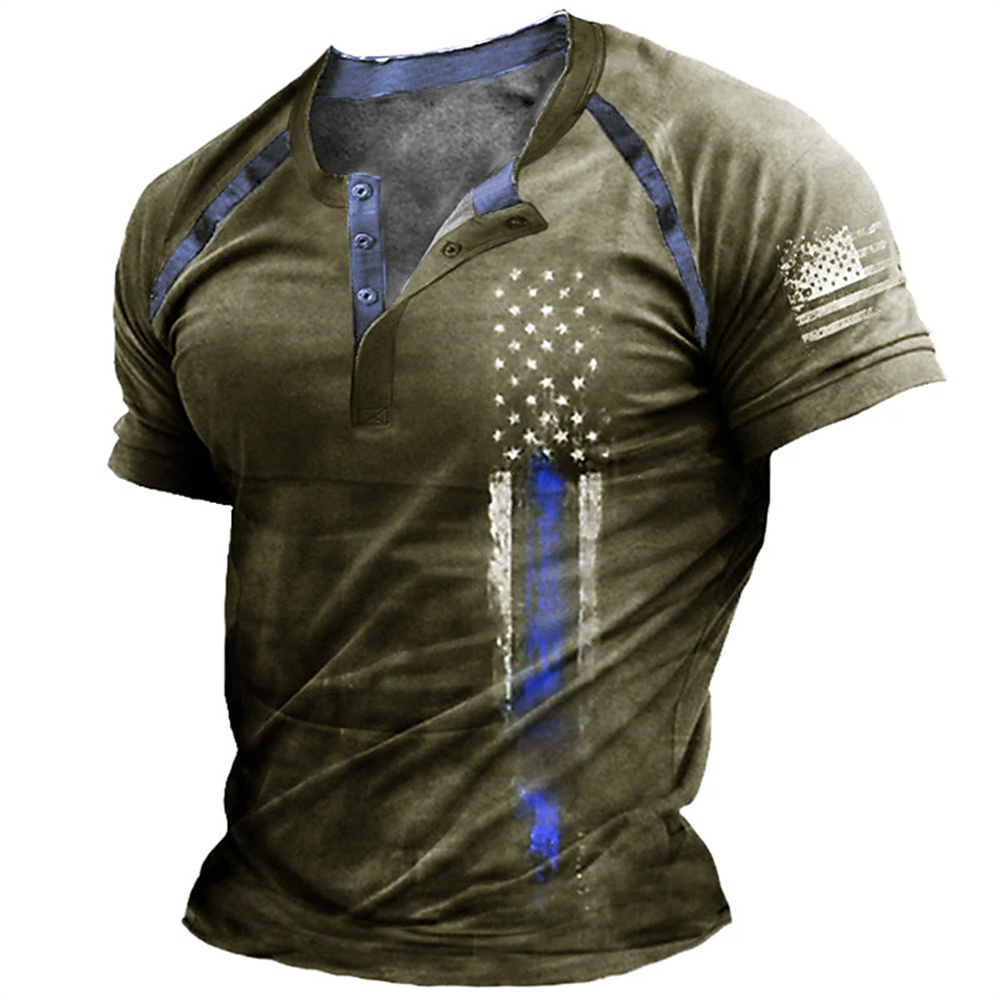 Kaos Henry Pria Motif Bendera  - Vintage Fashion Enthusiasts ulasan dan harga